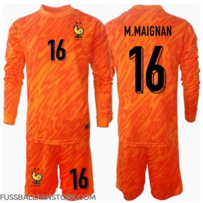 Frankreich Mike Maignan #16 Torwart Replik Auswärtstrikot Kinder EM 2024 Langarm (+ Kurze Hosen)